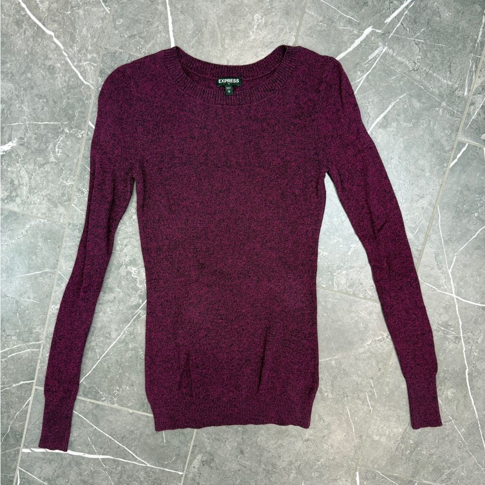 Express Purple Pink Marled Fitted Crew Neck Sweater Women’s Size S
